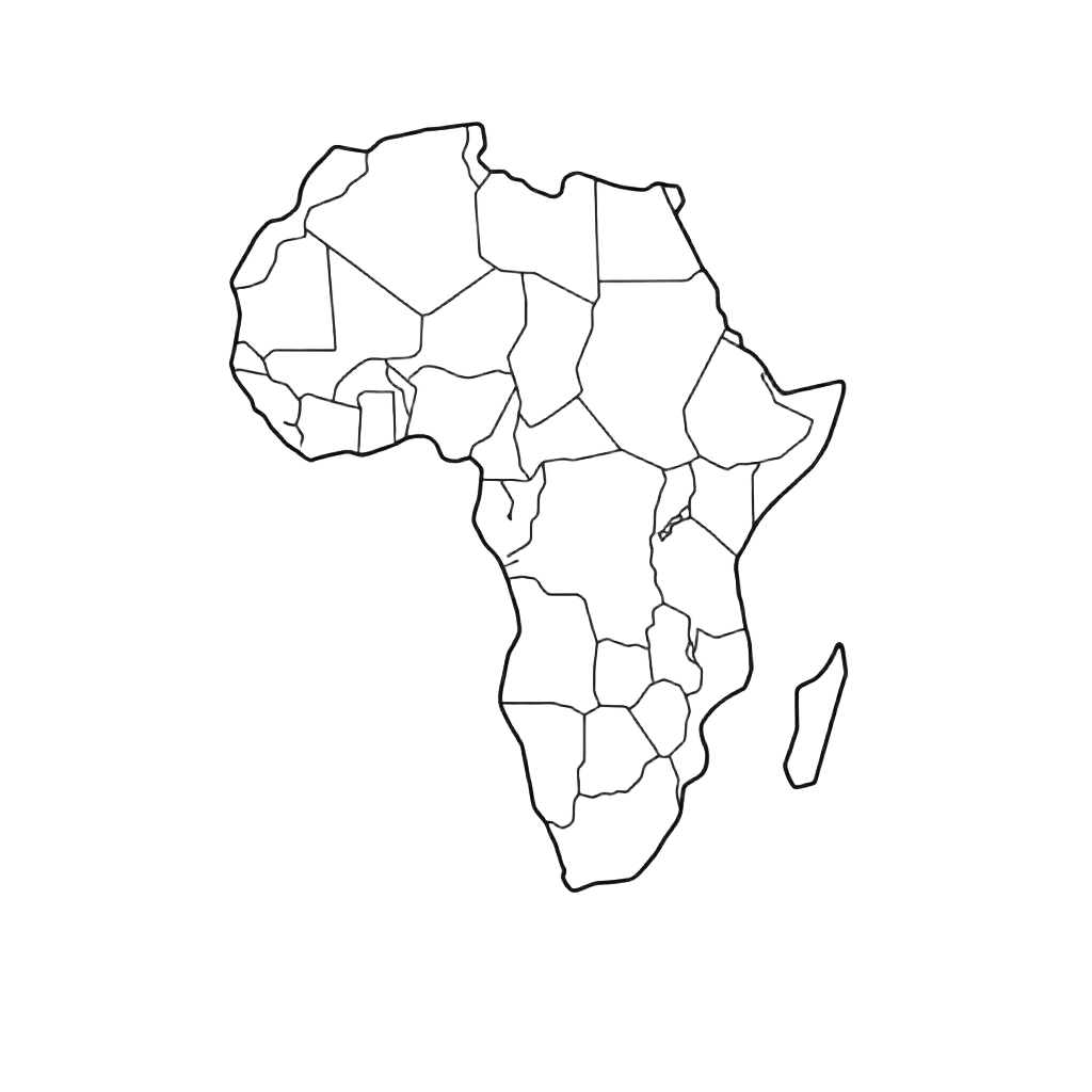 Carte de l'Afrique en trait fin, le Ghana marqué d'un point